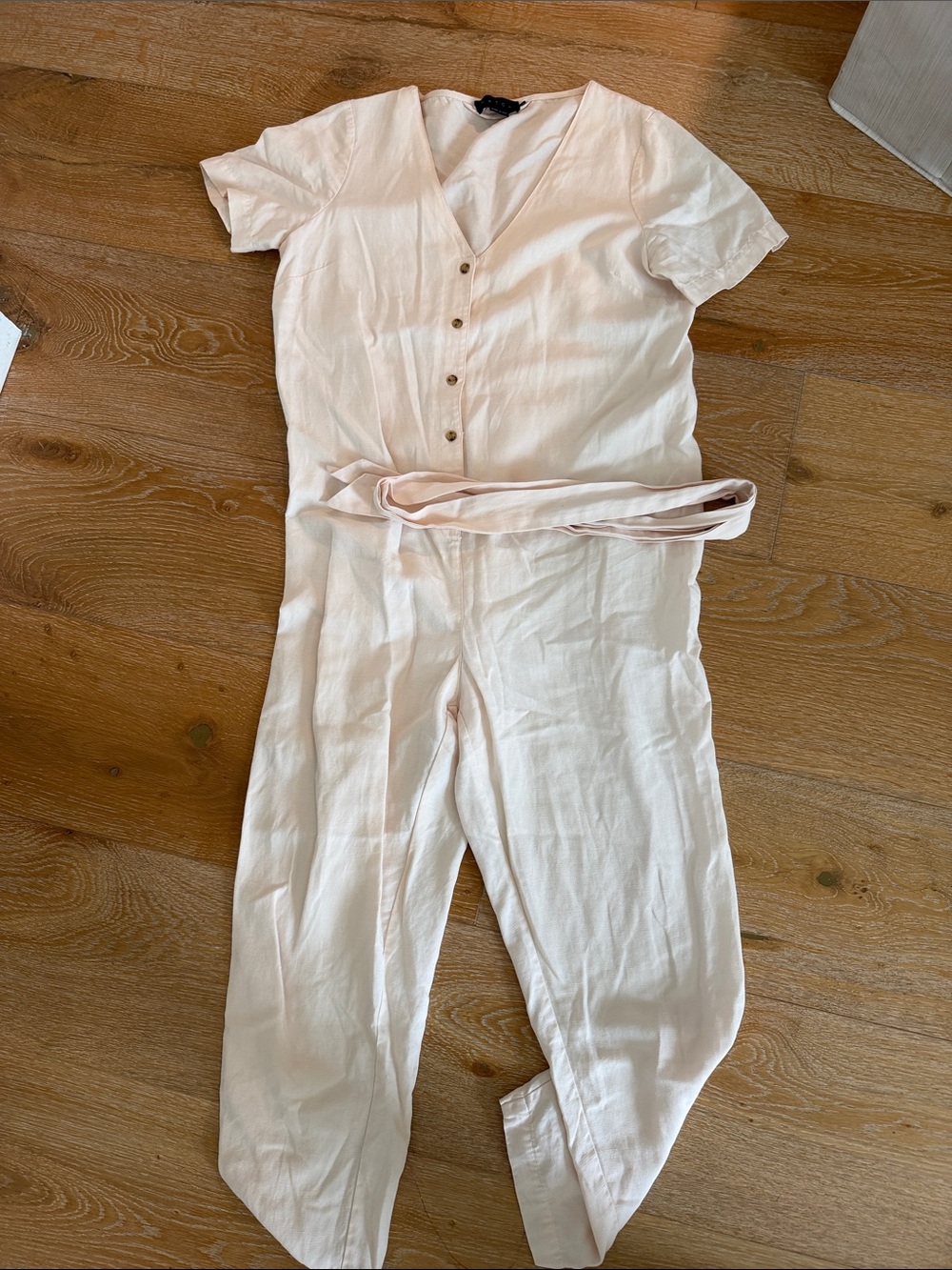 Hatch Maternity Short-Sleeve Button Front Jumpsuit with Tie Belt size 1